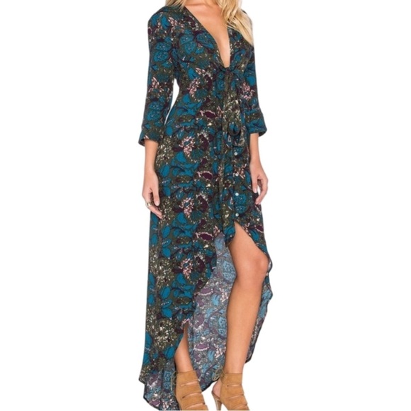 Knot Sisters Asymmetrical High Low Button down Boho Chic Wrap Style Dress Size M - Picture 1 of 14